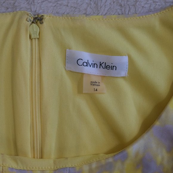{ Calvin Klein Dress } Scuba Fit and Flare Yellow and Gray Dress - Picture 7 of 13